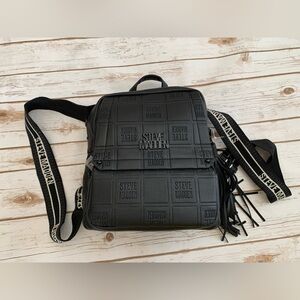 Steve Madden Black Quilted Logo Messenger Bag with Branded Strap